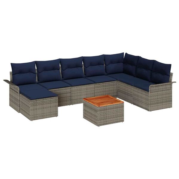vidaXL Garden Sofa Set 9 pcs Grey Poly rattan
