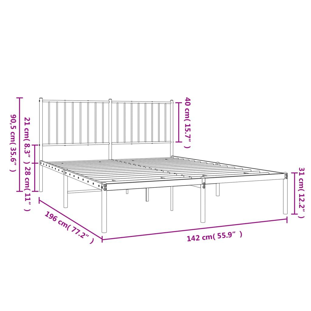 vidaXL Metal Bed Frame without Mattress with Headboard White 135x190cm