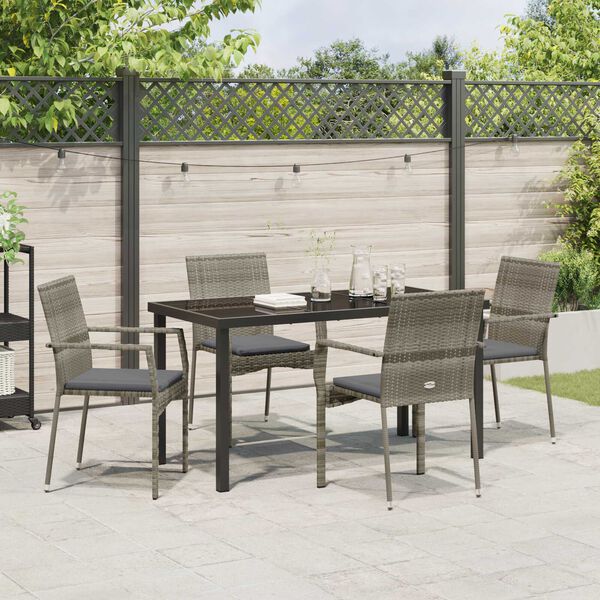 vidaXL Garden Dining Set with Cushion 5 pcs Grey Poly Rattan