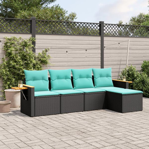 vidaXL 5 Piece Garden Sofa Set with Cushions Black Poly Rattan