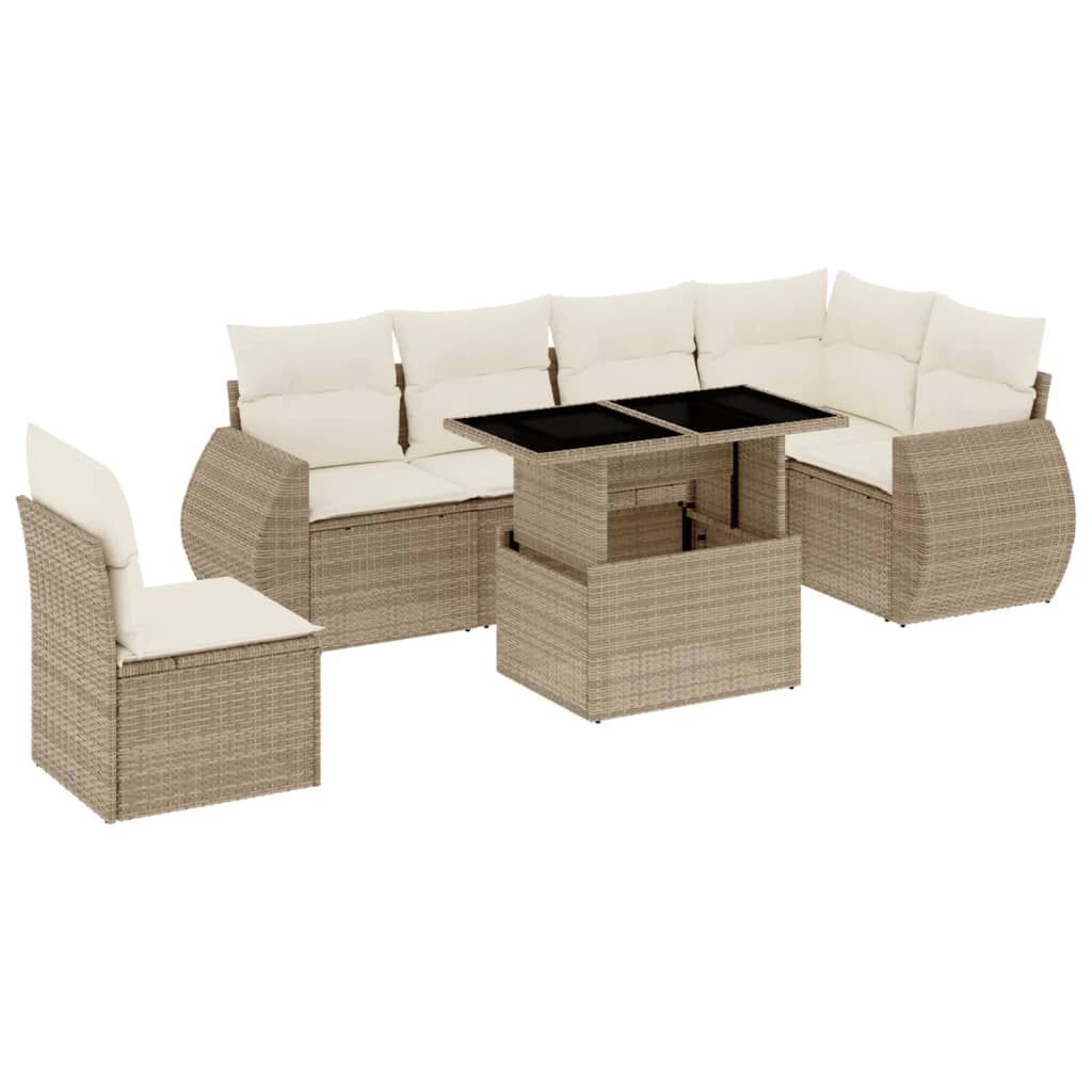 vidaXL 7 Piece Garden Sofa Set with Cushions Beige Poly Rattan