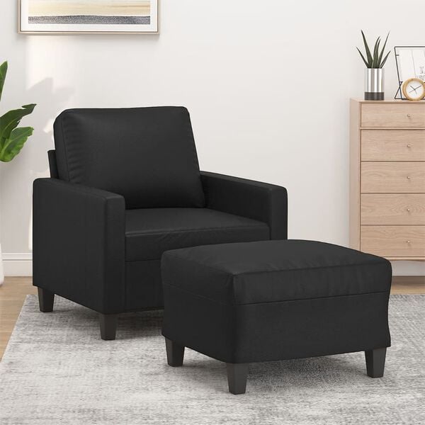 vidaXL Sofa Chair with Footstool Black 60 cm Faux Leather