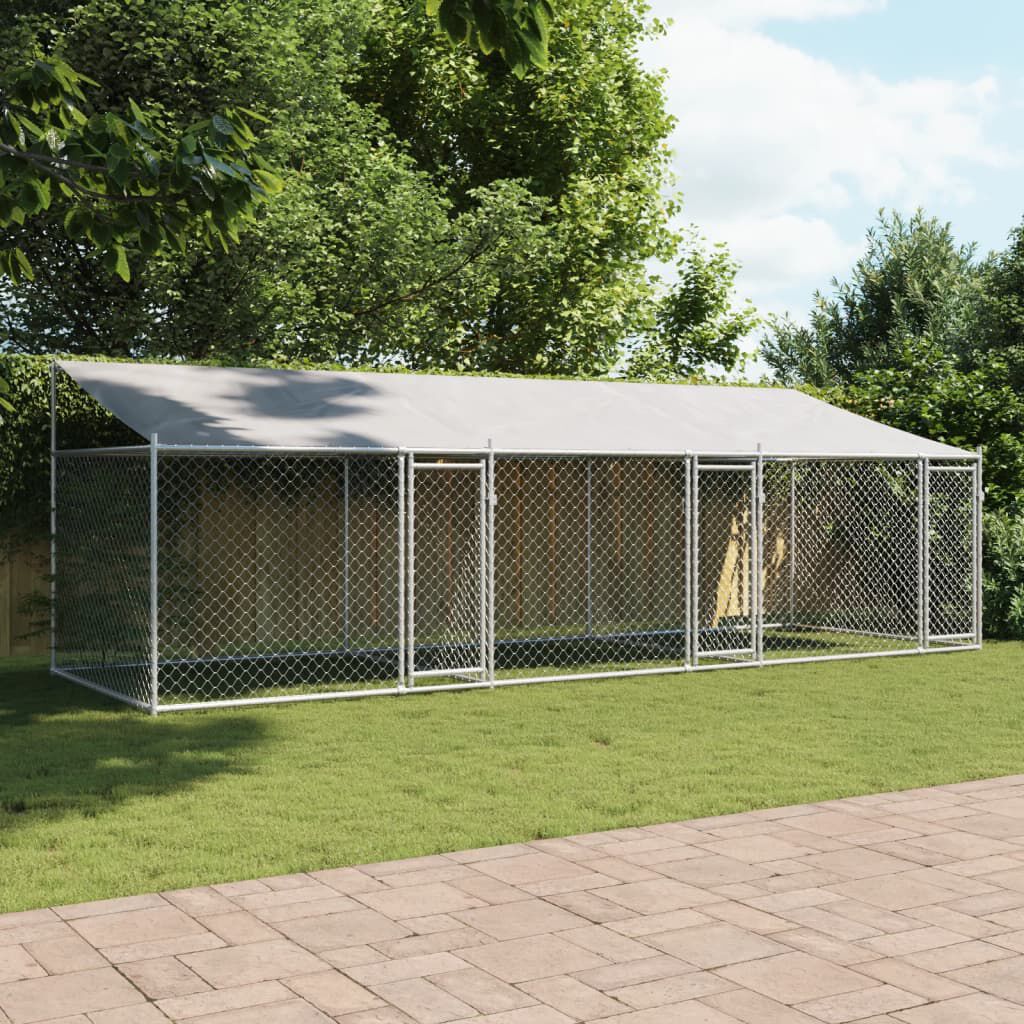 vidaXL Dog Cage with Roof and Doors Grey 6x2x2 m Galvanised Steel