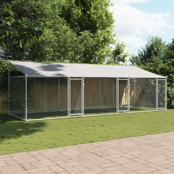 vidaXL Dog Cage with Roof and Doors Grey 6x2x2 m Galvanised Steel
