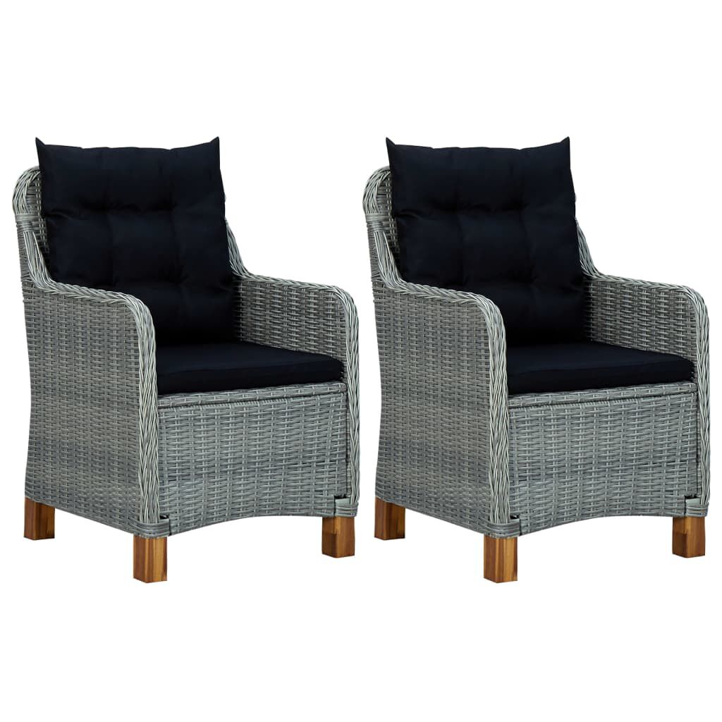 vidaXL Garden Chairs with Cushions 2 pcs Poly Rattan Light Grey