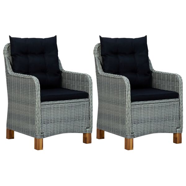 vidaXL Garden Chairs with Cushions 2 pcs Poly Rattan Light Grey