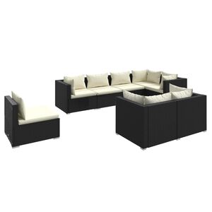vidaXL 8 Piece Garden Lounge Set with Cushions Poly Rattan Black