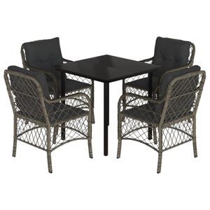 vidaXL 5 Piece Garden Dining Set with Cushions Grey Poly Rattan