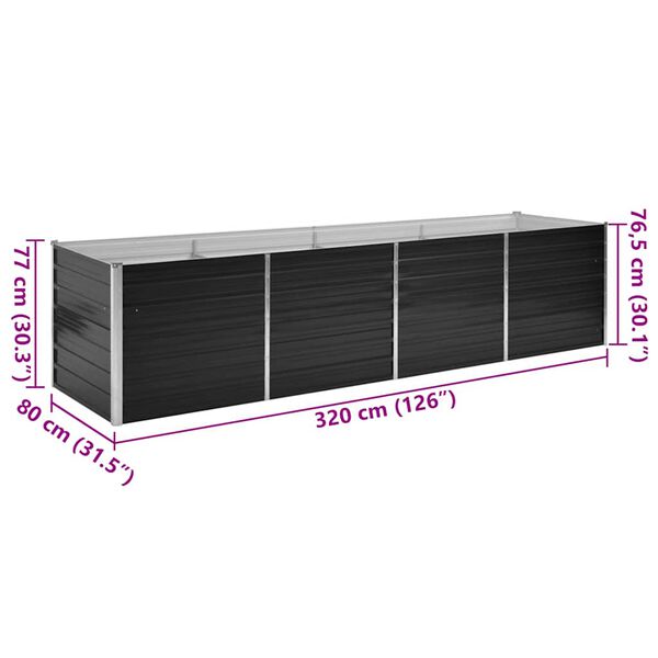 vidaXL Garden Raised Bed Anthracite 320x80x77 cm Galvanised Steel