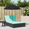 vidaXL Double Sun Lounger with Cushions&Parasol Black Poly Rattan