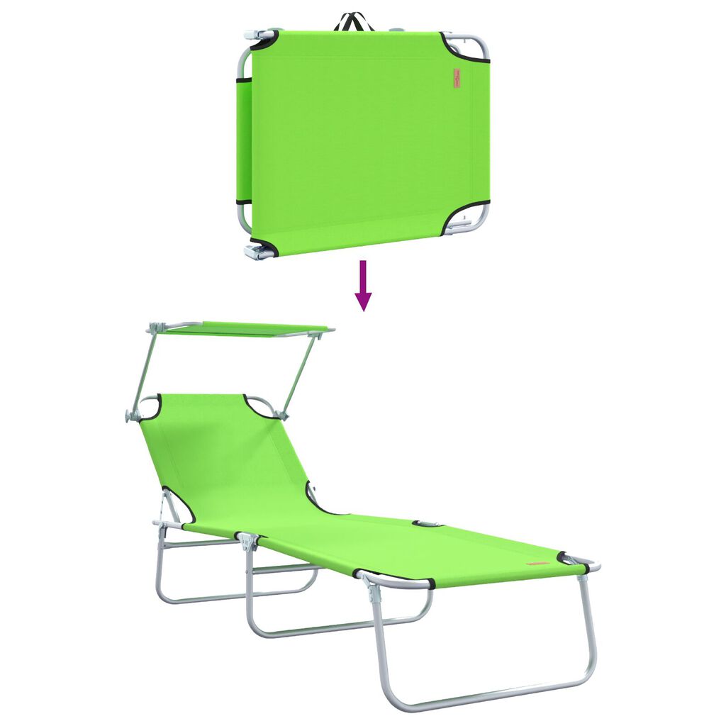 vidaXL Folding Sun Lounger with Canopy Steel Apple Green