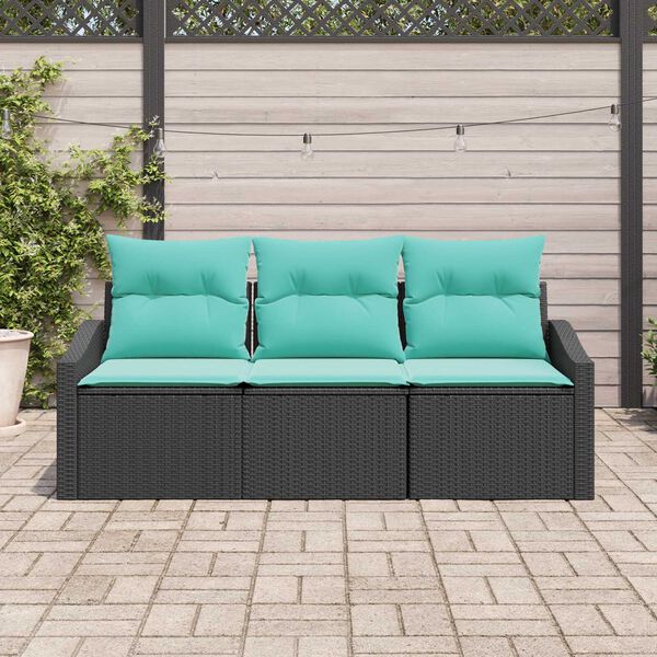 vidaXL 3 Piece Garden Sofa Set with Cushions Black Poly Rattan