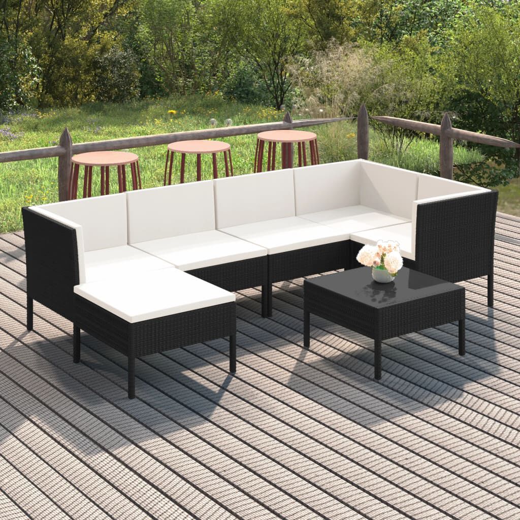 vidaXL 7 Piece Garden Lounge Set with Cushions Poly Rattan Black