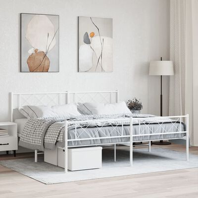 vidaXL Metal Bed Frame without Mattress with Footboard White 193x203 cm