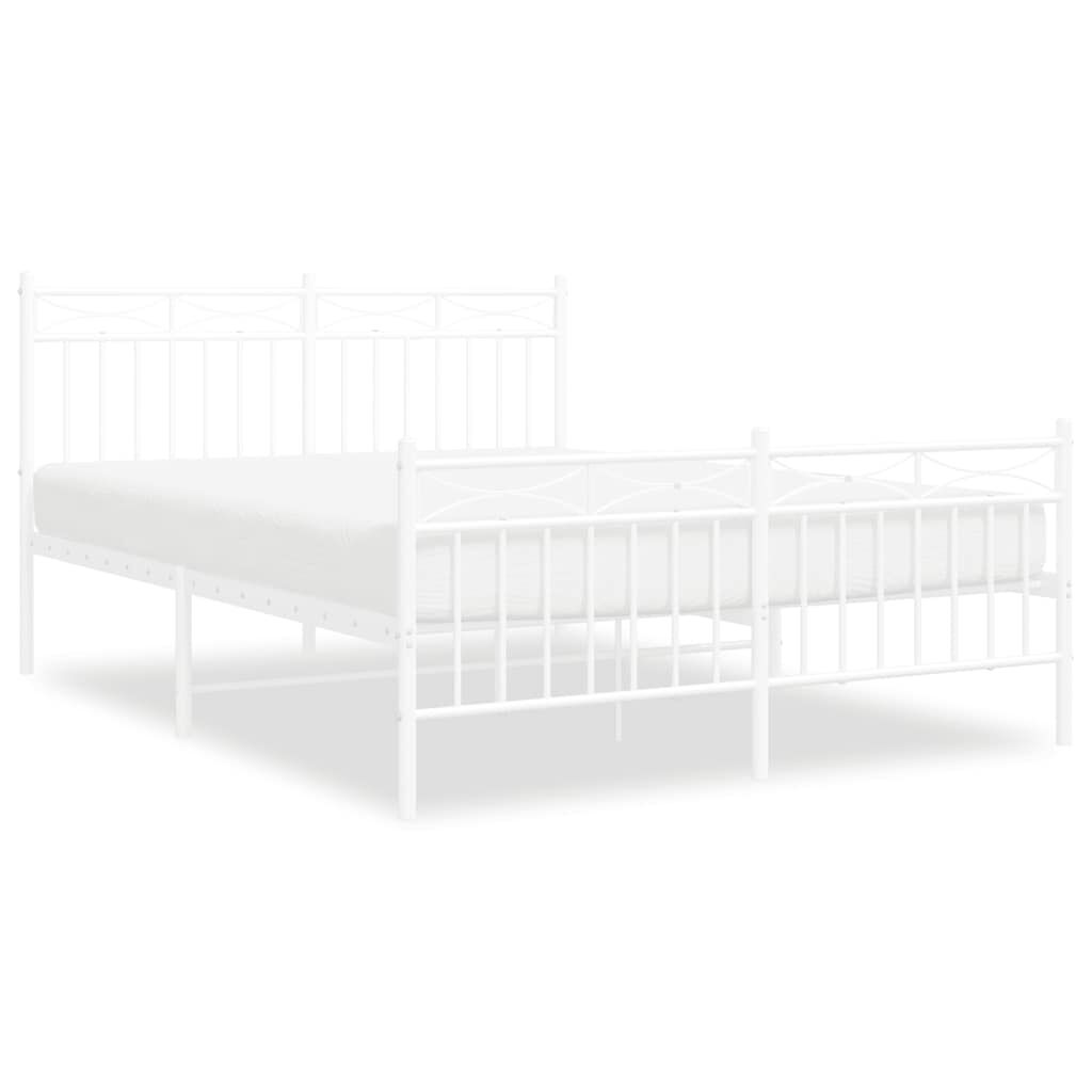 vidaXL Metal Bed Frame without Mattress with Footboard White 135x190cm