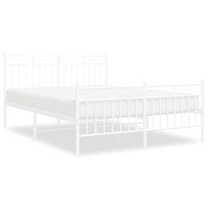 vidaXL Metal Bed Frame without Mattress with Footboard White 135x190cm
