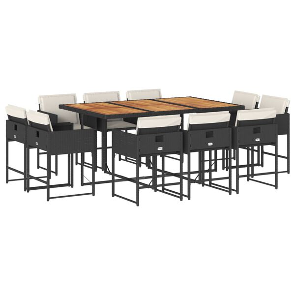 vidaXL 11 Piece Garden Dining Set with Cushions Black Poly Rattan