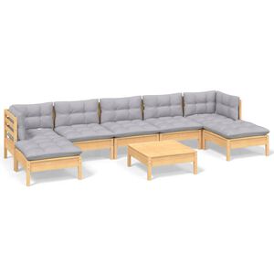 vidaXL 8 Piece Garden Lounge Set with Grey Cushions Pinewood