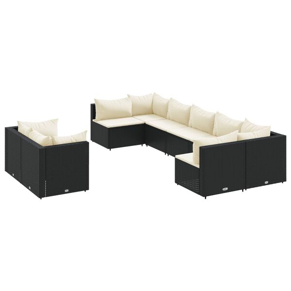 vidaXL 9 Piece Garden Sofa Set with Cushions Black Poly Rattan