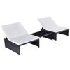 vidaXL Reclining Garden Chairs 2 pcs with Table Black Poly Rattan