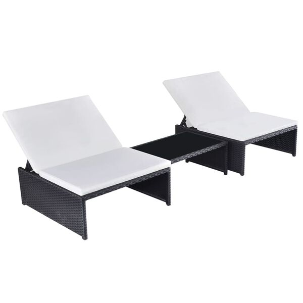 vidaXL Reclining Garden Chairs 2 pcs with Table Black Poly Rattan