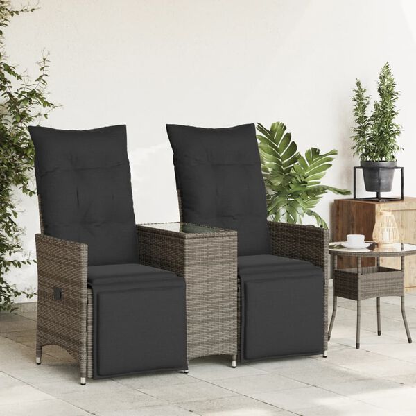 vidaXL Reclining Garden Sofa 2-Seater with Table Grey Poly Rattan