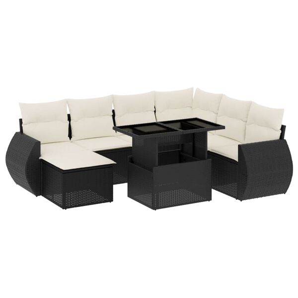 vidaXL 8 Piece Garden Sofa Set with Cushions Black Poly Rattan