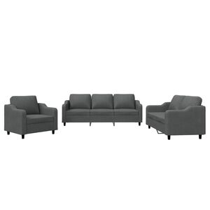 vidaXL 3 Piece Sofa Set with Cushions Dark Grey Fabric