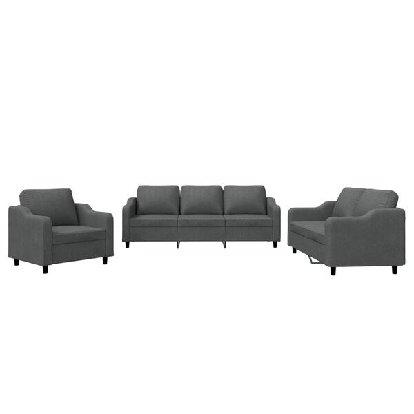vidaXL 3 Piece Sofa Set with Cushions Dark Grey Fabric