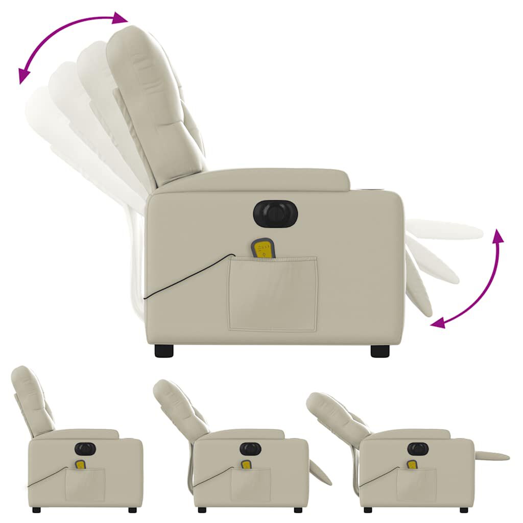 vidaXL Electric Massage Recliner Chair Cream Faux Leather
