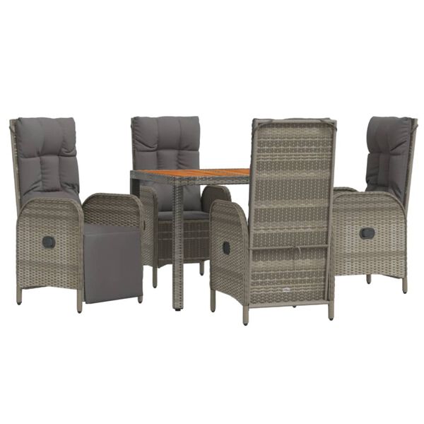 vidaXL 5 Piece Garden Dining Set with Cushions Grey Poly Rattan