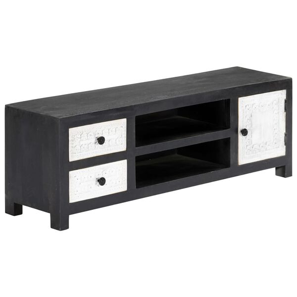 vidaXL Hand Carved TV Cabinet Grey&White 120x30x40 cm Solid Wood Mango