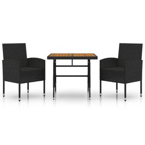 vidaXL 3 Piece Outdoor Dining Set Poly Rattan Black