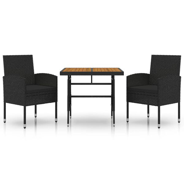 vidaXL 3 Piece Outdoor Dining Set Poly Rattan Black