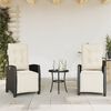 vidaXL 3 Piece Bistro Set with Cushions Black Poly Rattan