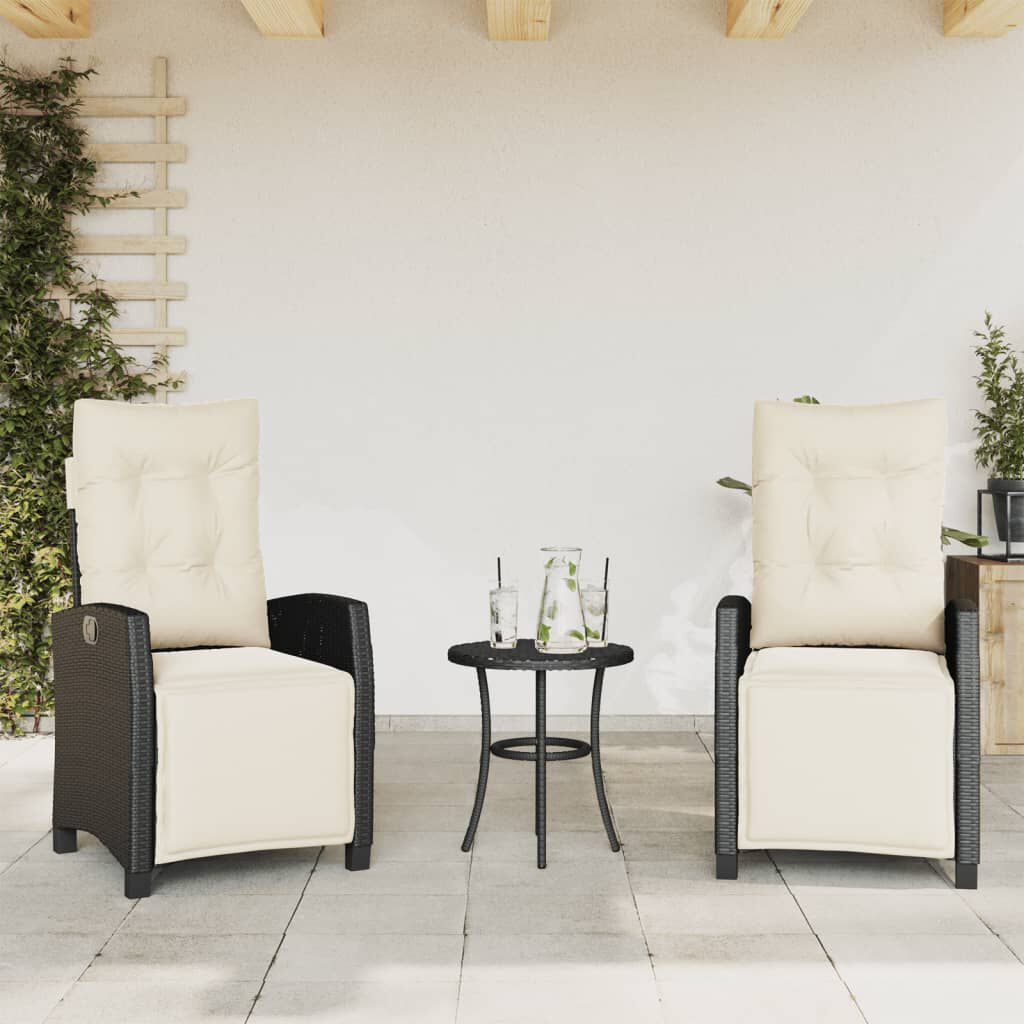 vidaXL 3 Piece Bistro Set with Cushions Black Poly Rattan