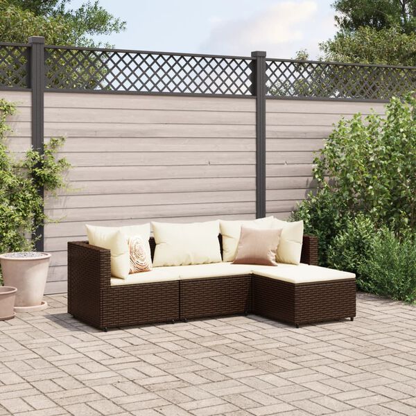 vidaXL 4 Piece Garden Lounge Set with Cushions Brown Poly Rattan