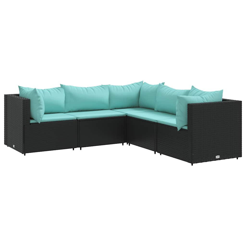 vidaXL 5 Piece Garden Lounge Set with Cushions Black Poly Rattan