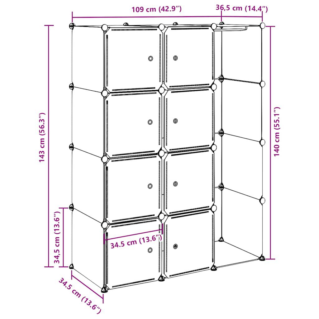 vidaXL Modular Cabinet 9 Compartments 109x36.5x143 cm Black and White