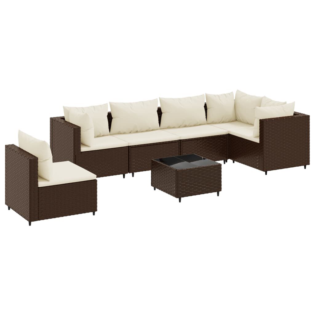 vidaXL 7 Piece Garden Lounge Set with Cushions Brown Poly Rattan