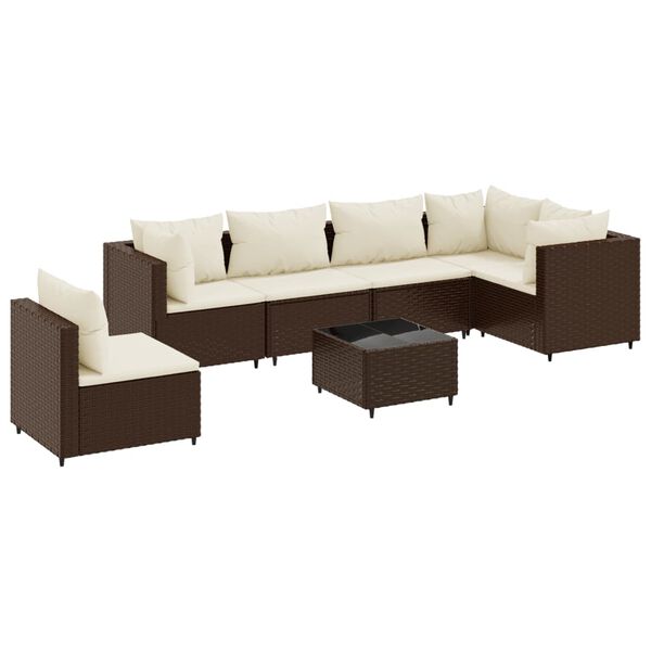 vidaXL 7 Piece Garden Lounge Set with Cushions Brown Poly Rattan
