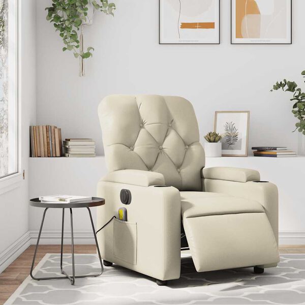 vidaXL Electric Massage Recliner Chair Cream Faux Leather