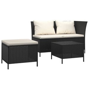 vidaXL 3 Piece Garden Lounge Set with Cushions Black Poly Rattan