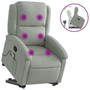 vidaXL Stand up Massage Recliner Chair Light Grey Velvet
