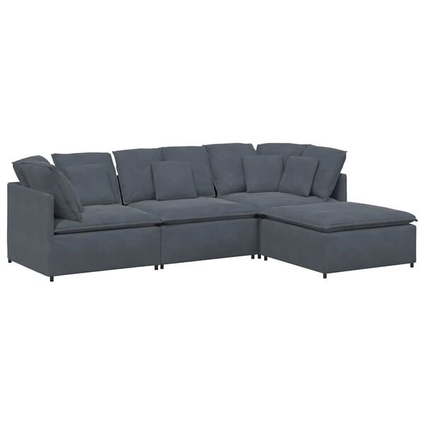 vidaXL Modular Sofa with Footstool&Cushions Velvet Dark Grey