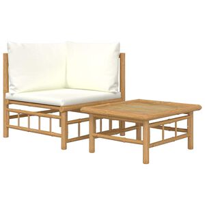 vidaXL 2 Piece Garden Lounge Set with Cream White Cushions Bamboo