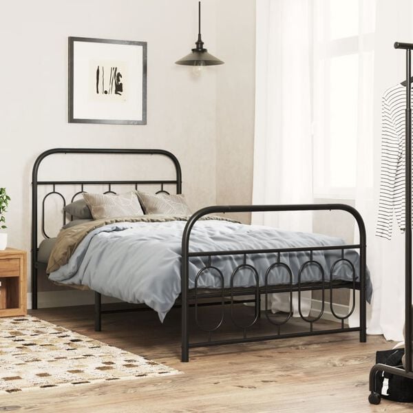 vidaXL Metal Bed Frame without Mattress with Footboard Black 100x200cm