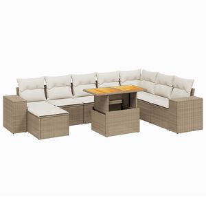 vidaXL 9 Piece Garden Sofa Set with Cushions Beige Poly Rattan