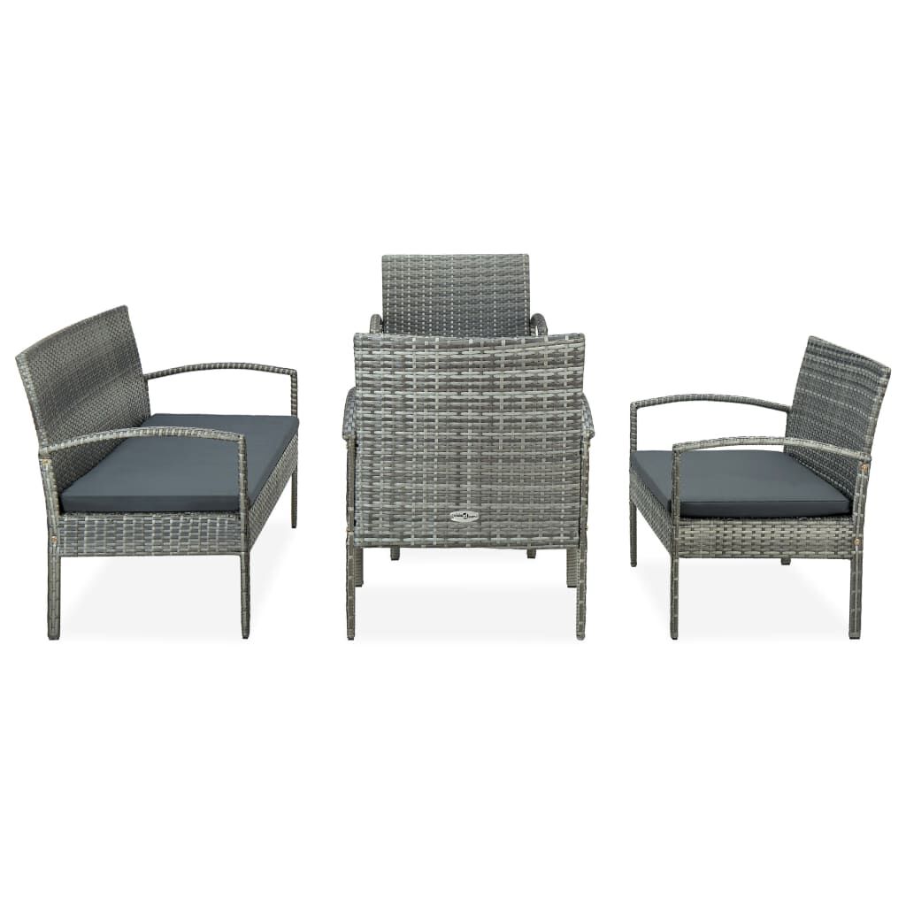 vidaXL 5 Piece Garden Lounge Set with Cushions Poly Rattan Grey