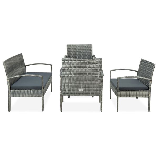 vidaXL 5 Piece Garden Lounge Set with Cushions Poly Rattan Grey